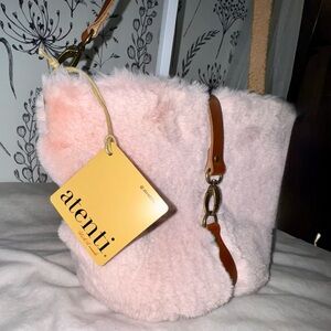 Atenti Soft Pink Faux Fur Shoulder Bag